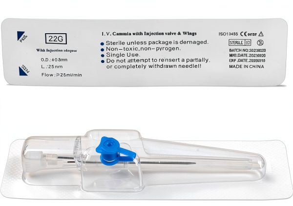 Disposable I.V. Cannula Injection Catheter Winison 22G Blue with Wing-0
