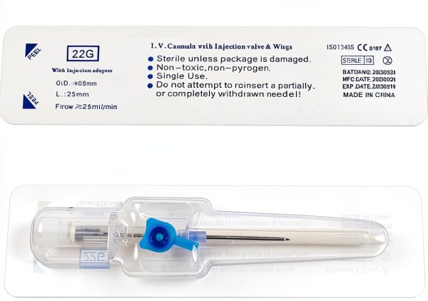 Disposable I.V. Cannula Injection Catheter Winison 22G Blue with Wing-1