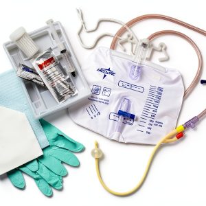 Medline Silicone-Elastomer Coated Latex Foley Catheter Tray with Drain Bag, 18 Fr, 10 mL, Antireflux Tower, Case of 10 Each-0