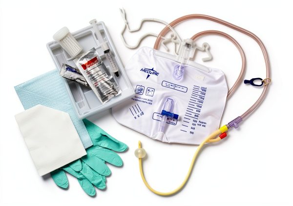 Medline Silicone-Elastomer Coated Latex Foley Catheter Tray with Drain Bag, 18 Fr, 10 mL, Antireflux Tower, Case of 10 Each-0